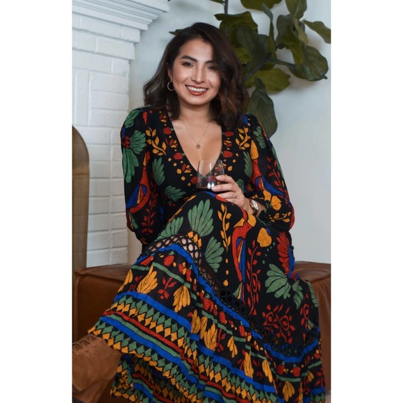 FARM Rio Dresses & Skirts - Farm Rio Georgette Black Floral Print Maxi Dress